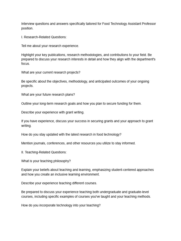 Food Technology Assistant Professor Interview Guide | PDF | Methodology ...