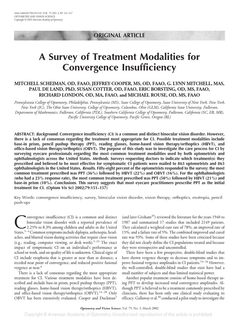 Treatment Options for Convergence Insufficiency | PDF | Optometry ...