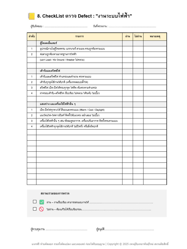 8. CheckList ตรวจ Defect - งานระบบไฟฟ้า | PDF