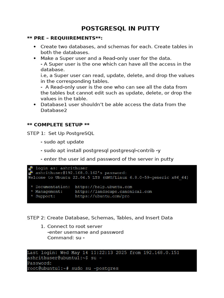 PostgreSQL Setup Guide in PuTTY | PDF