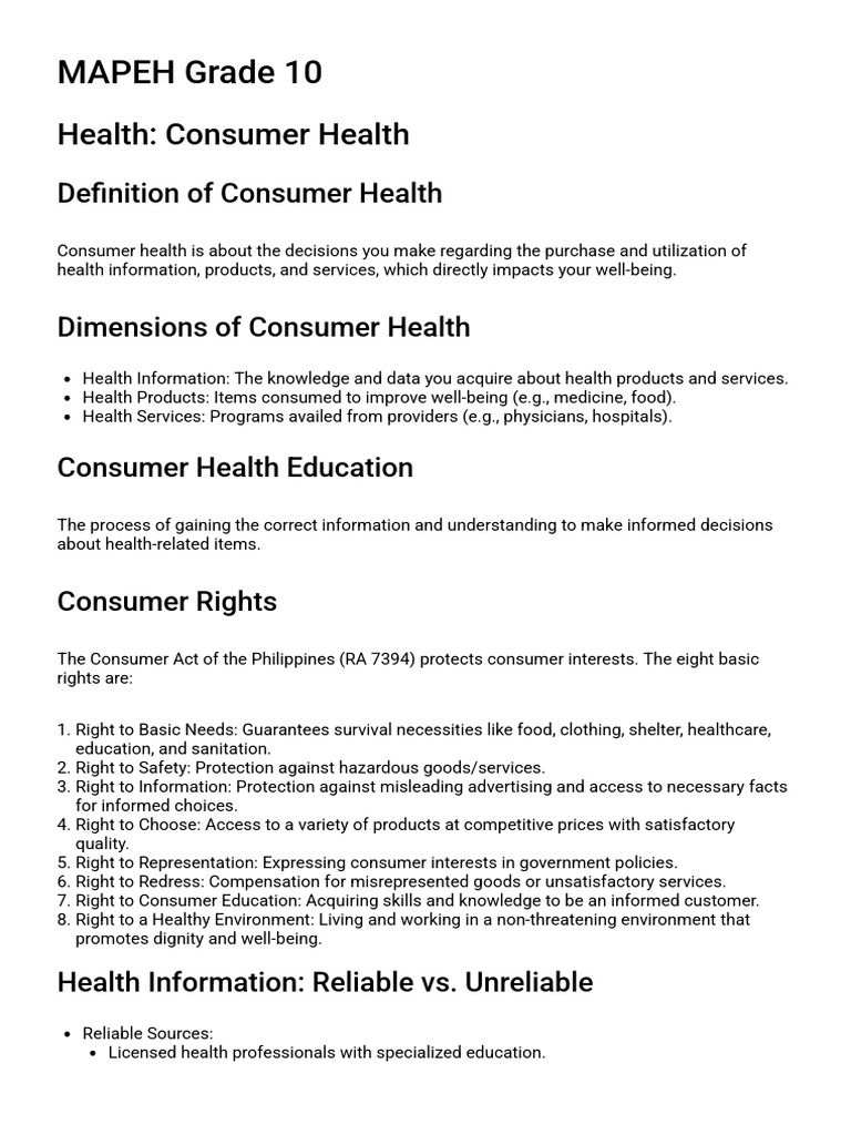 Understanding Consumer Health in MAPEH | PDF | Health Professional ...