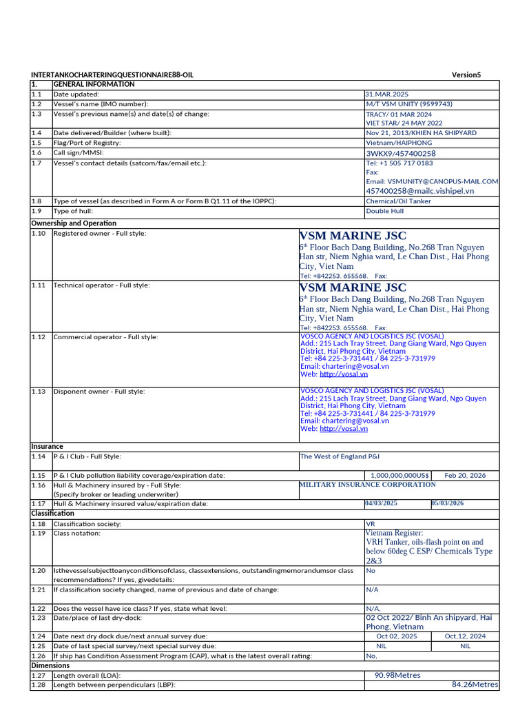 VSM Unity Vessel Overview | PDF | Tonnage | Ships