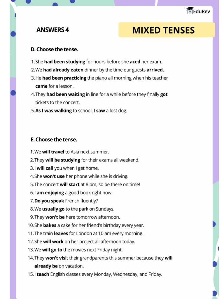 Class 8 Grammar Mixed Tenses Part 2 | PDF