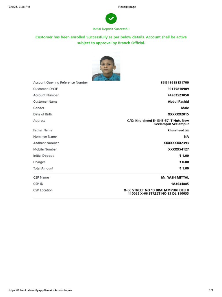 Account Opening Confirmation for Abdul Rashid | PDF