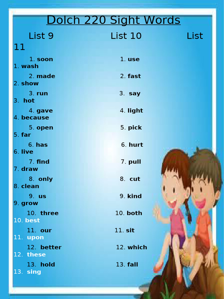 Dolch Words 9 11 | PDF