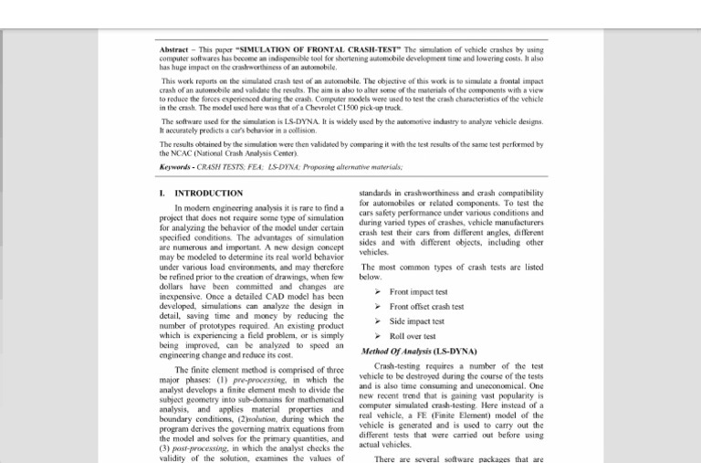 Frontal Crash Test Simulation Using LS-DYNA | PDF | Simulation | Finite ...
