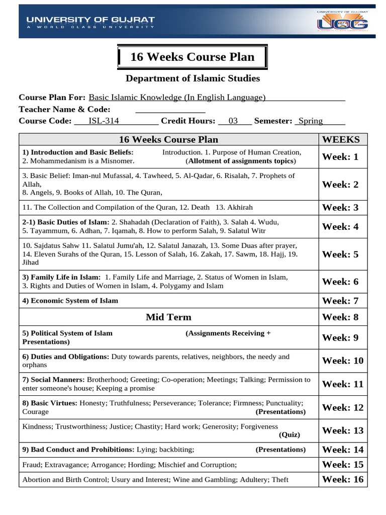 16-Week Basic Islamic Knowledge Course | PDF | Islamic Ethics | Sharia