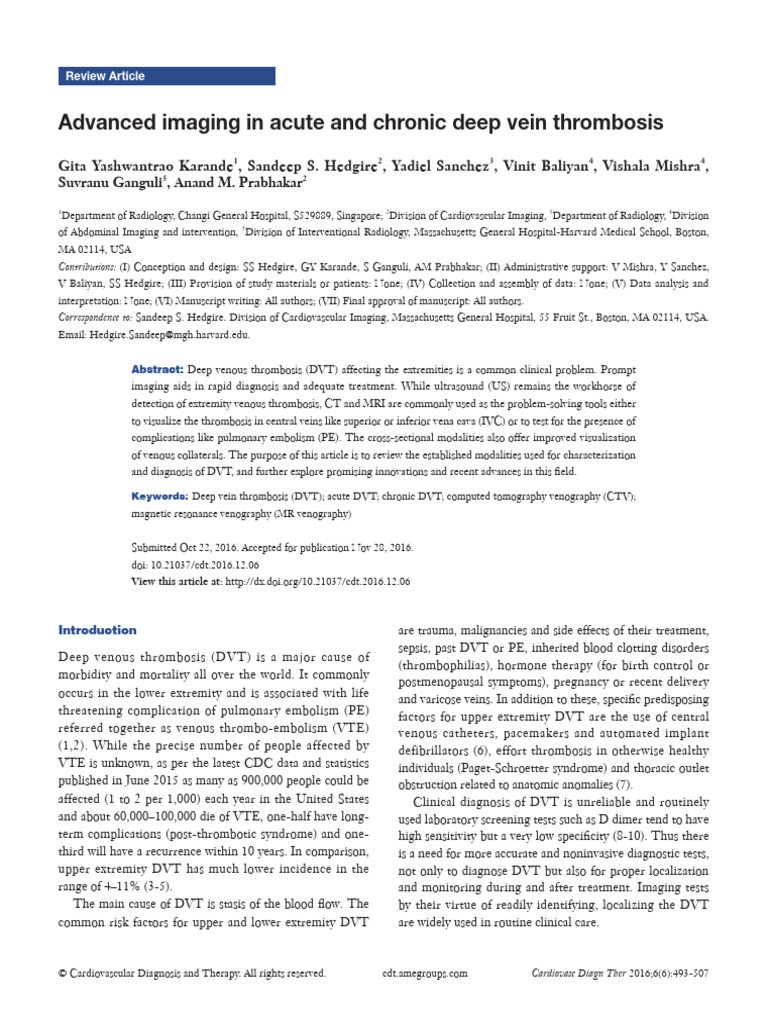 Advanced Imaging Techniques for DVT | PDF | Vein | Thrombosis