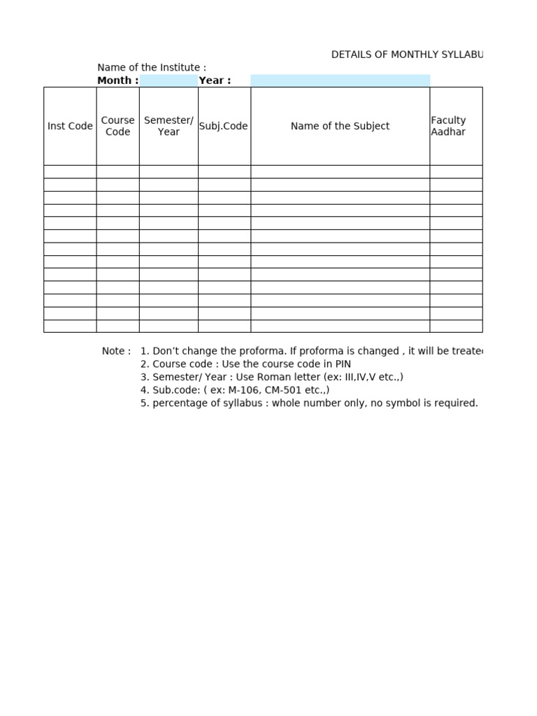 Monthly Syllabus Coverage Report | PDF