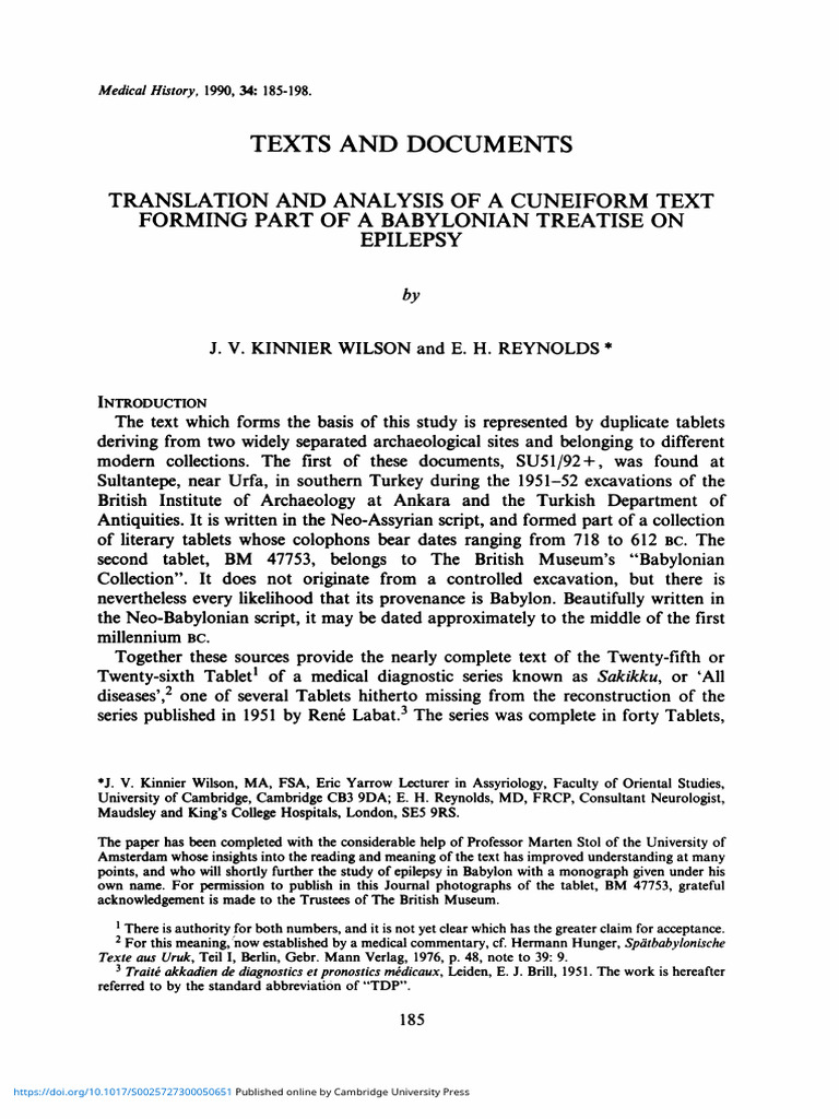 Translation and Analysis of A Cuneiform Text Forming Part of A ...