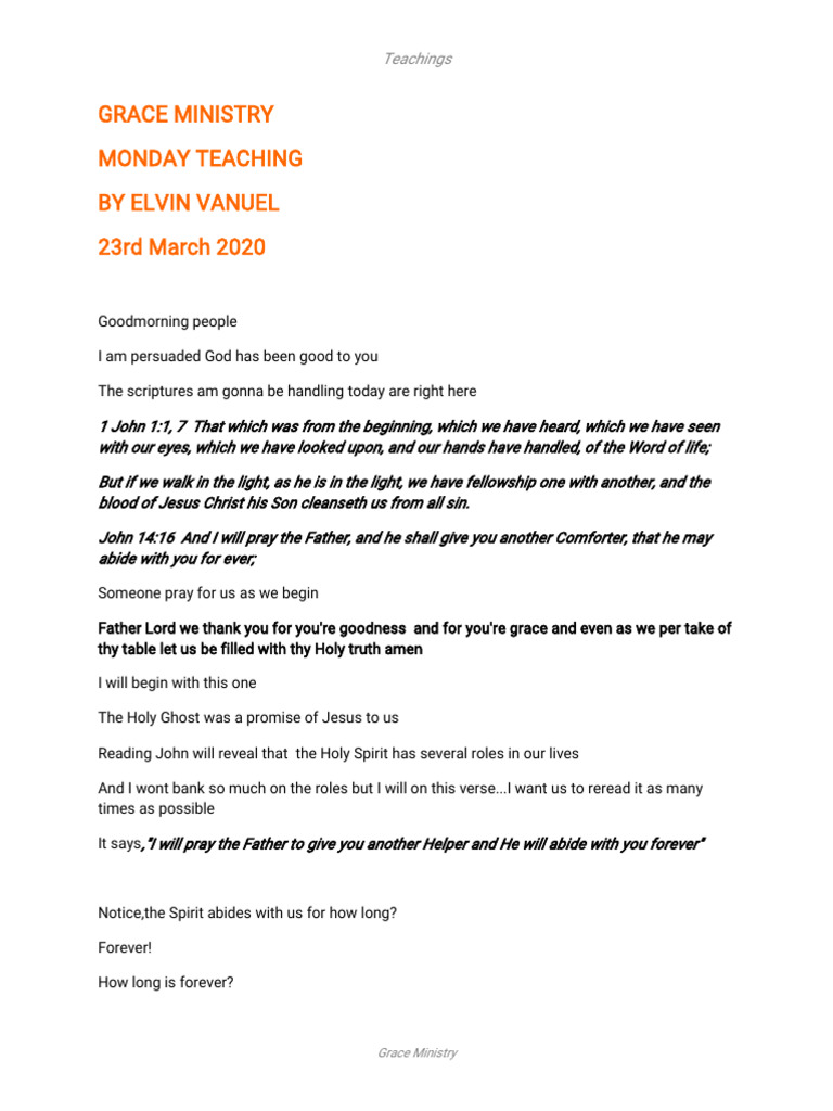 GM Teaching-Roles of TheHoly Spirit | PDF