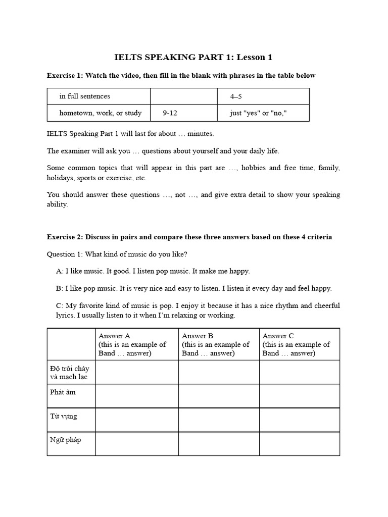 IELTS Speaking Part 1 Strategies and Exercises | PDF