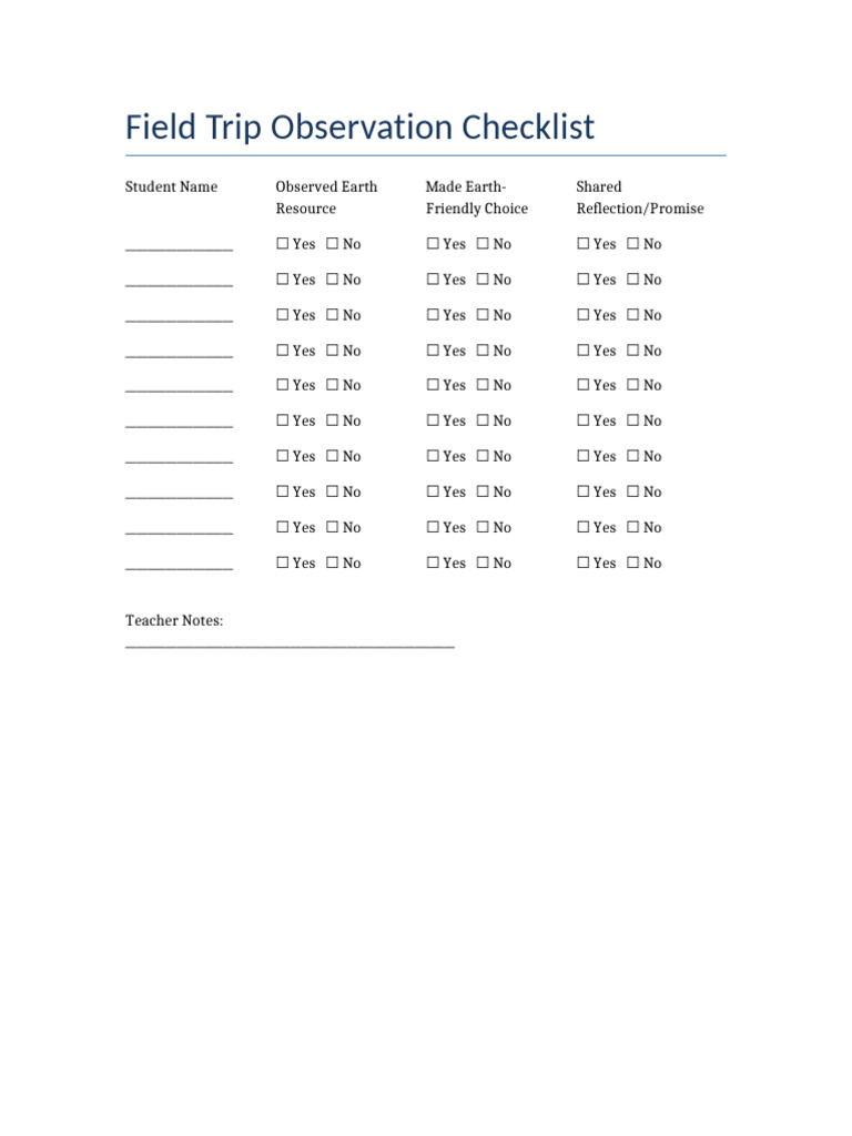 Field Trip Observation Checklist | PDF