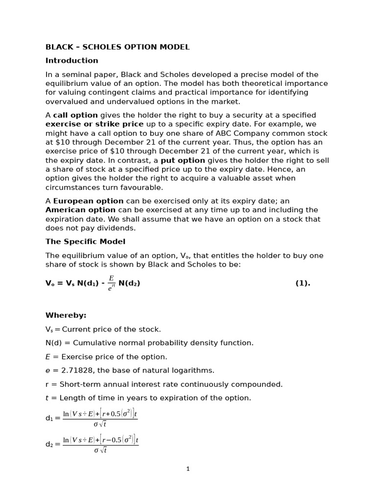Black-Scholes Option Pricing Explained | PDF | Option (Finance) | Black ...