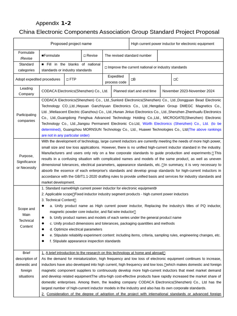 China Electronic Components Association Group Standard Project Proposal ...