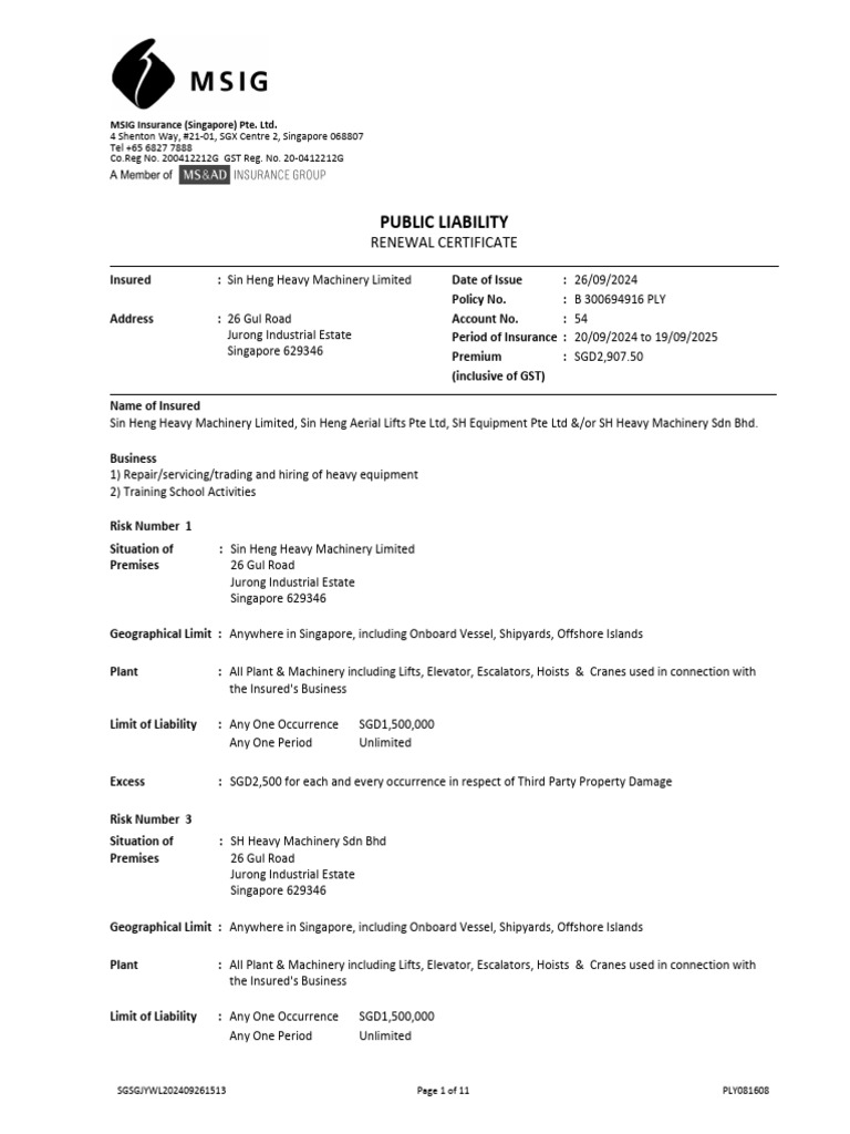 Public Liability Renewal Certificate 2024 | PDF | Liability Insurance ...
