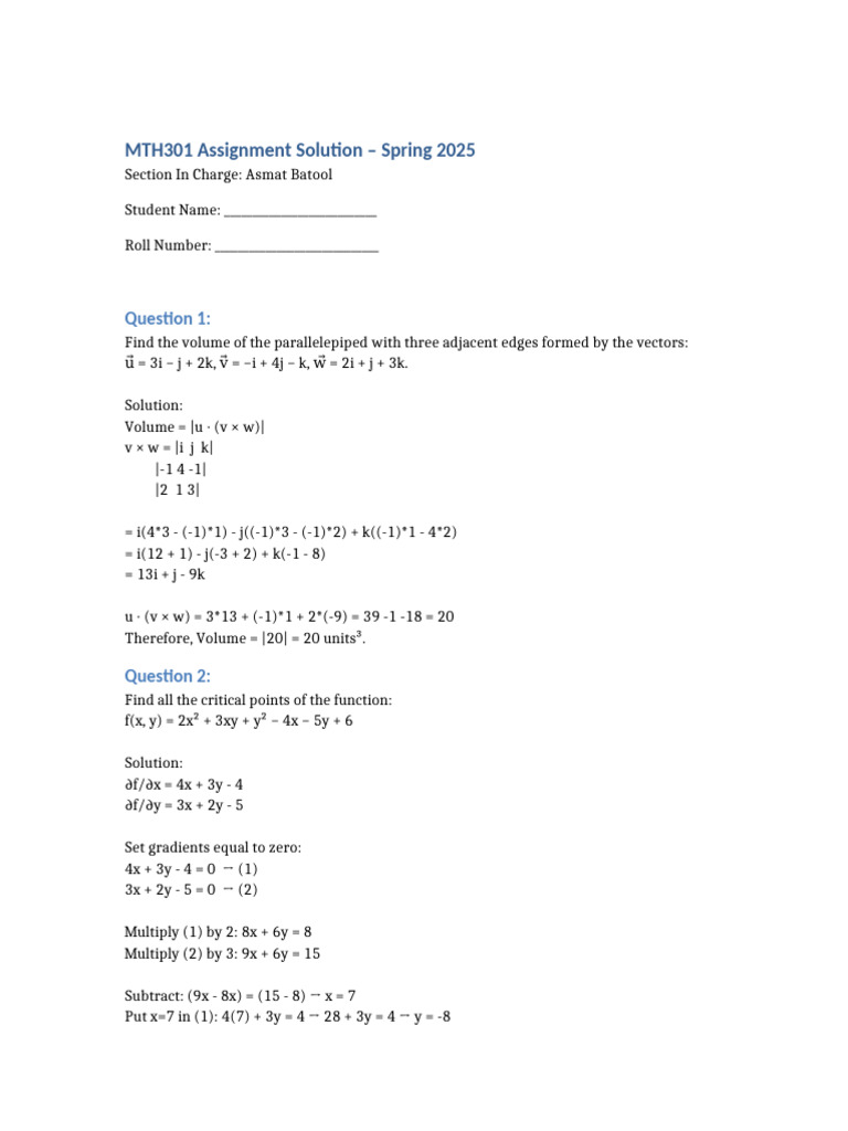 mth301 1 Asmat Batool | PDF