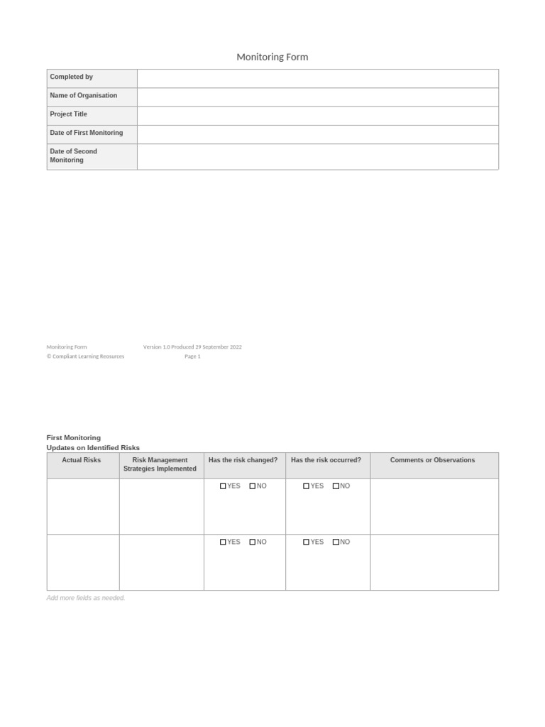Project Risk Monitoring Form Template | PDF | Risk | Risk Management