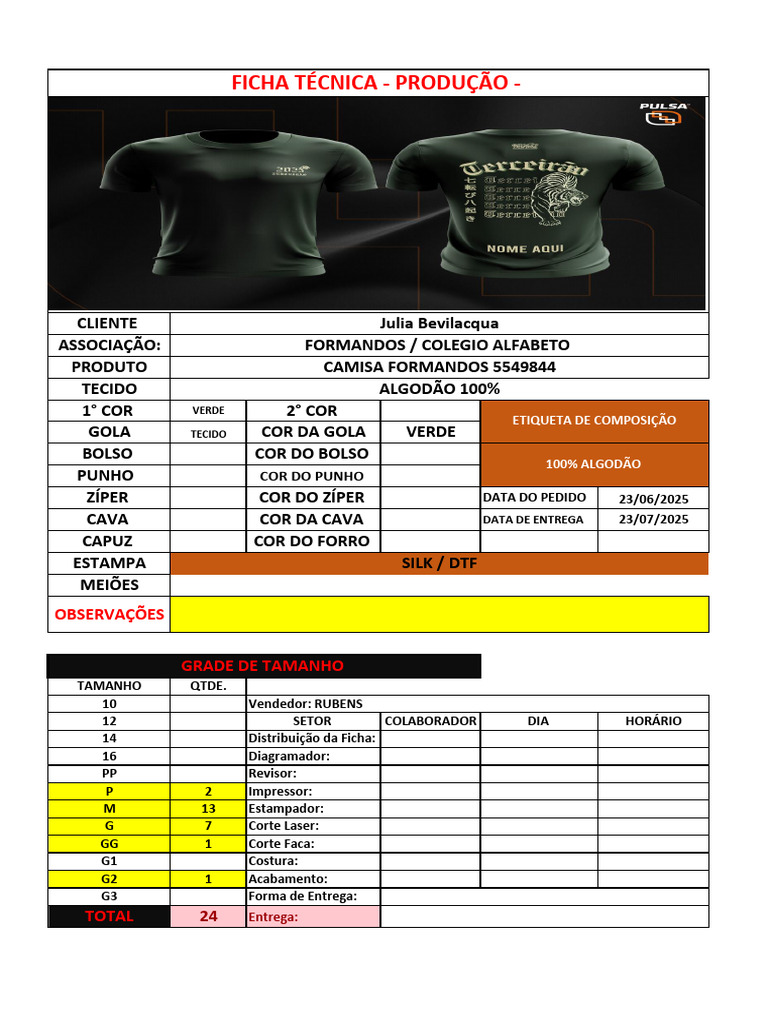 Ficha Técnica de Produção de Roupas | PDF