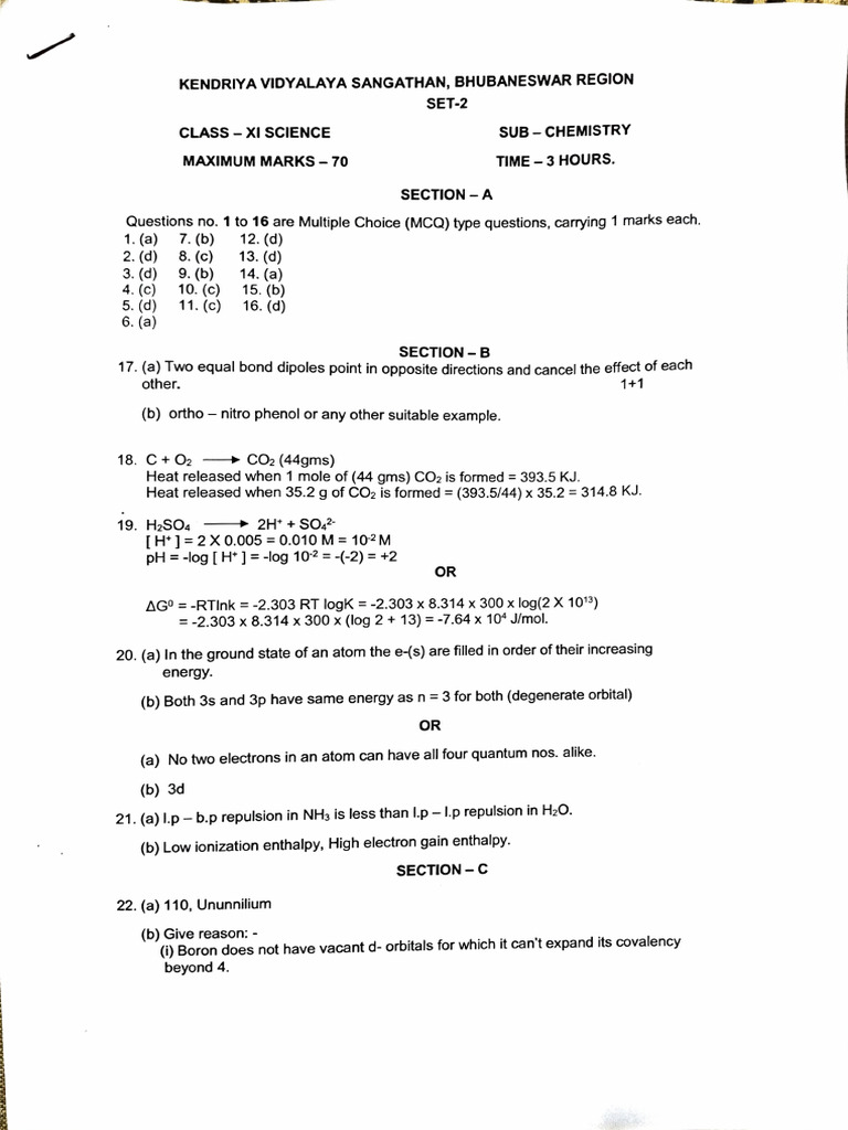Class XI Chemistry Exam Paper | PDF | Mole (Unit) | Quantity