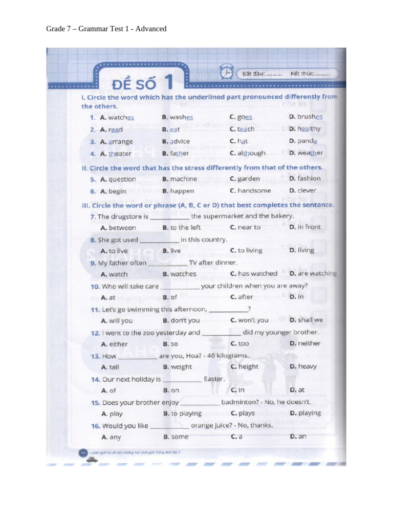 Grammar Test 1 Advanced | PDF