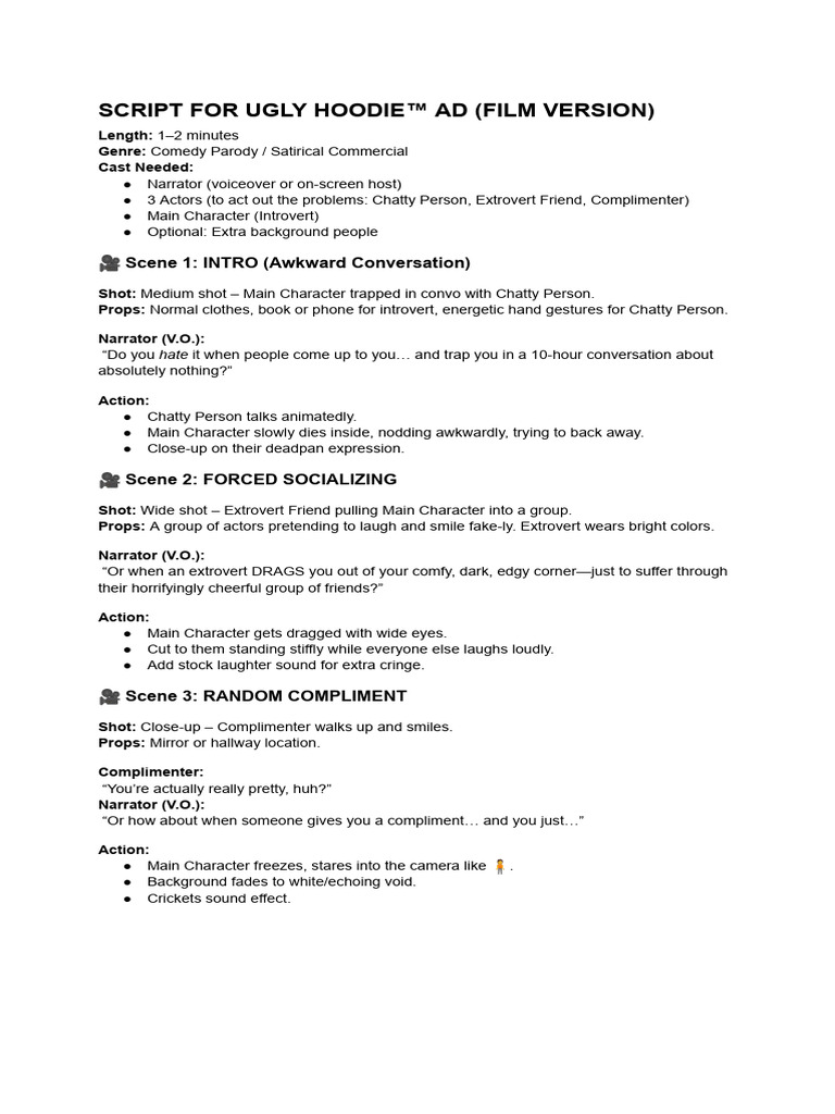 Script For Ugly Hoodie™ Ad (Film Version) | PDF