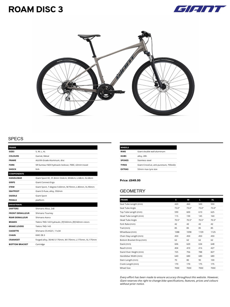 Giant Roam Disc 3 Specifications | PDF | Human Powered Transport ...