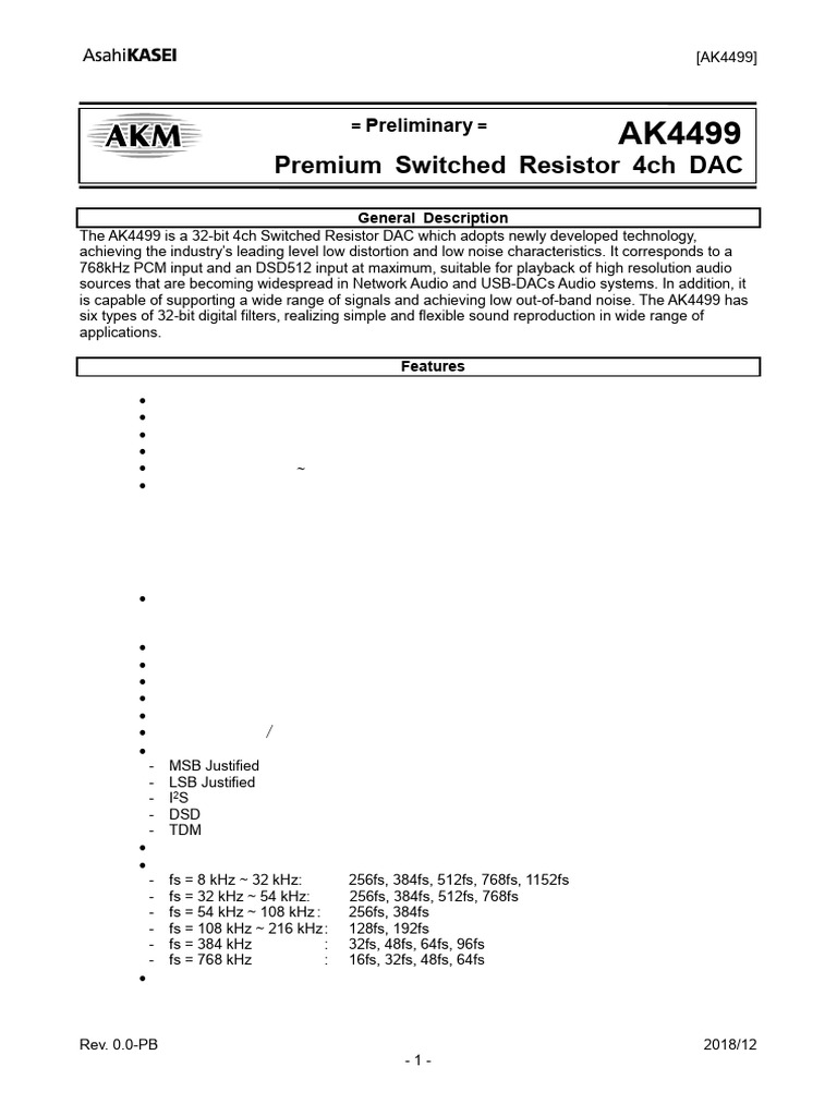 AK4499 32-bit 4ch DAC Overview | PDF | Sampling (Signal Processing ...