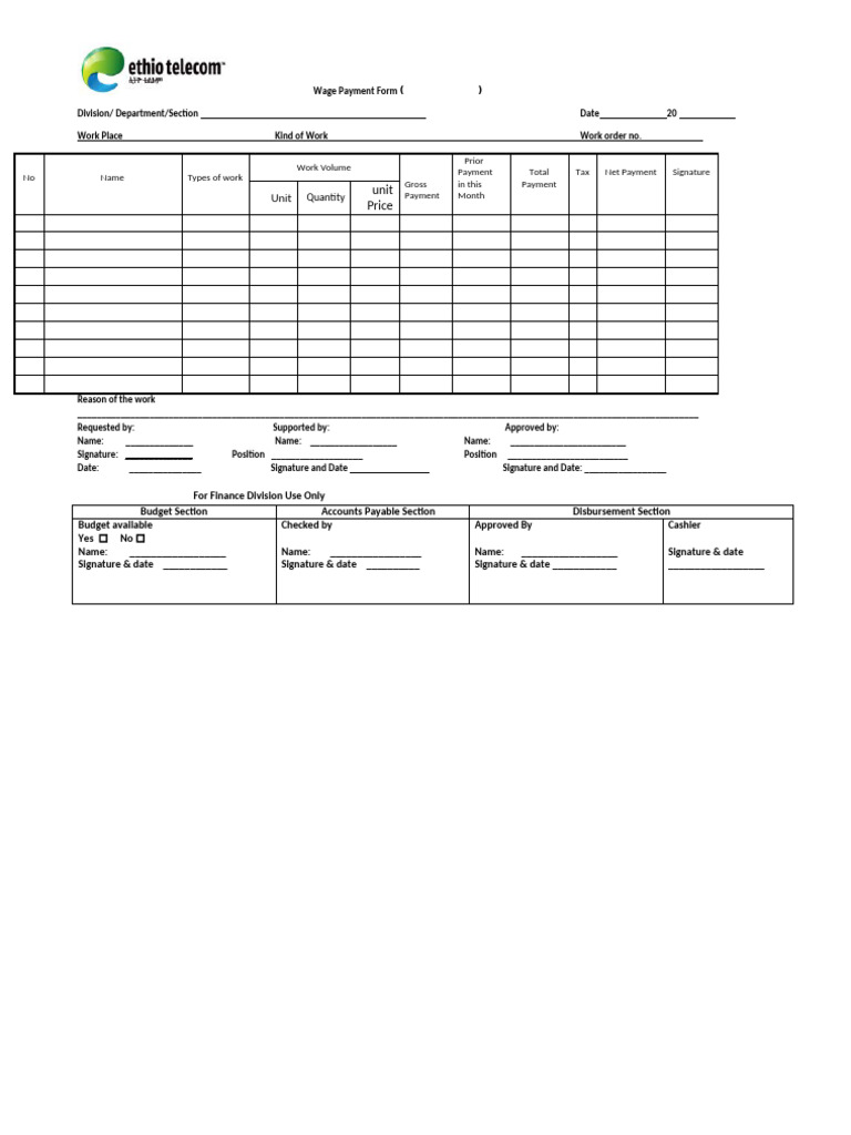 Wage Payment Form Template | PDF