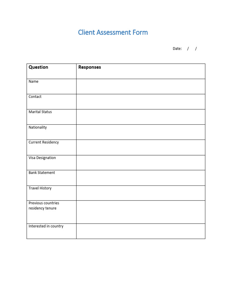 Client Assessment Form Template | PDF