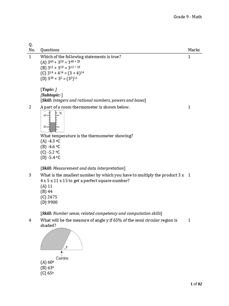 Grade 9 Math Practice Questions | PDF | Area | Numbers