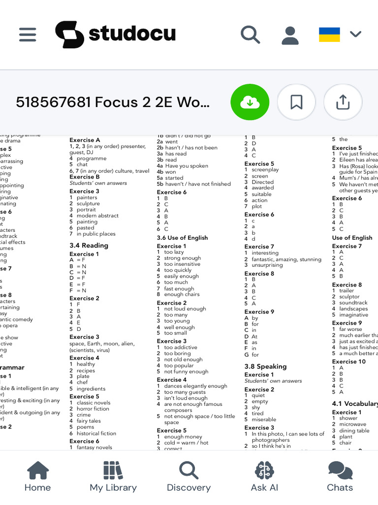 Focus 2 Workbook Answer Key | PDF