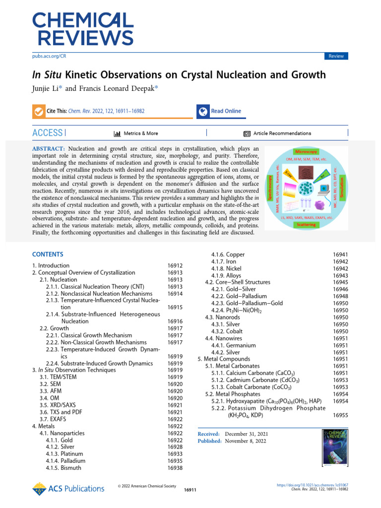 In Situ Kinetic Observations On Crystal Nucleation and Growth | PDF ...