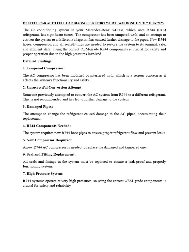 Onetech Car Auto Full Car Diagnosis Report. | PDF