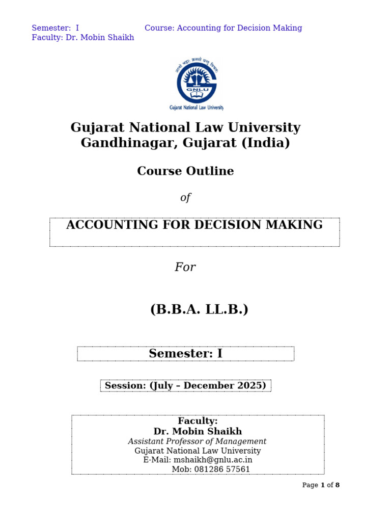 Accounting for Decision Making Course Outline | PDF | Decision Making ...