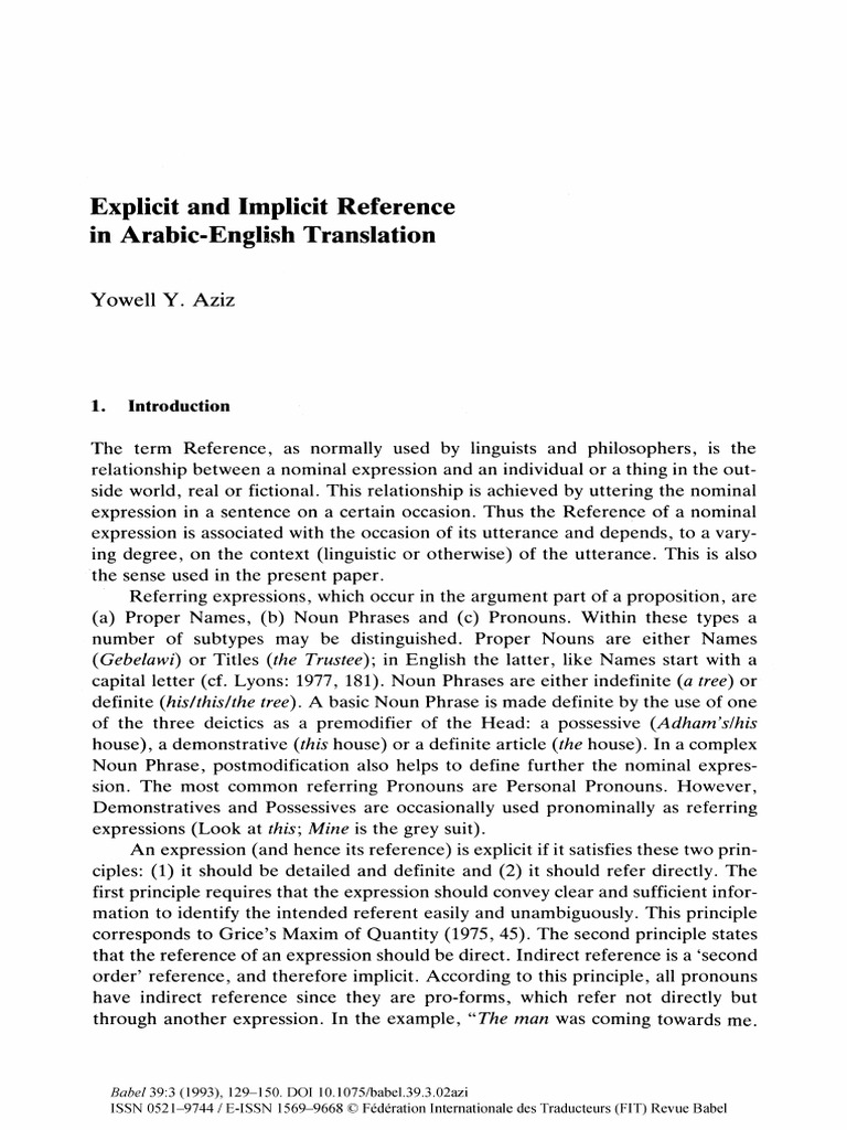 Implicit vs Explicit Reference in Translation | PDF | Pronoun | Noun