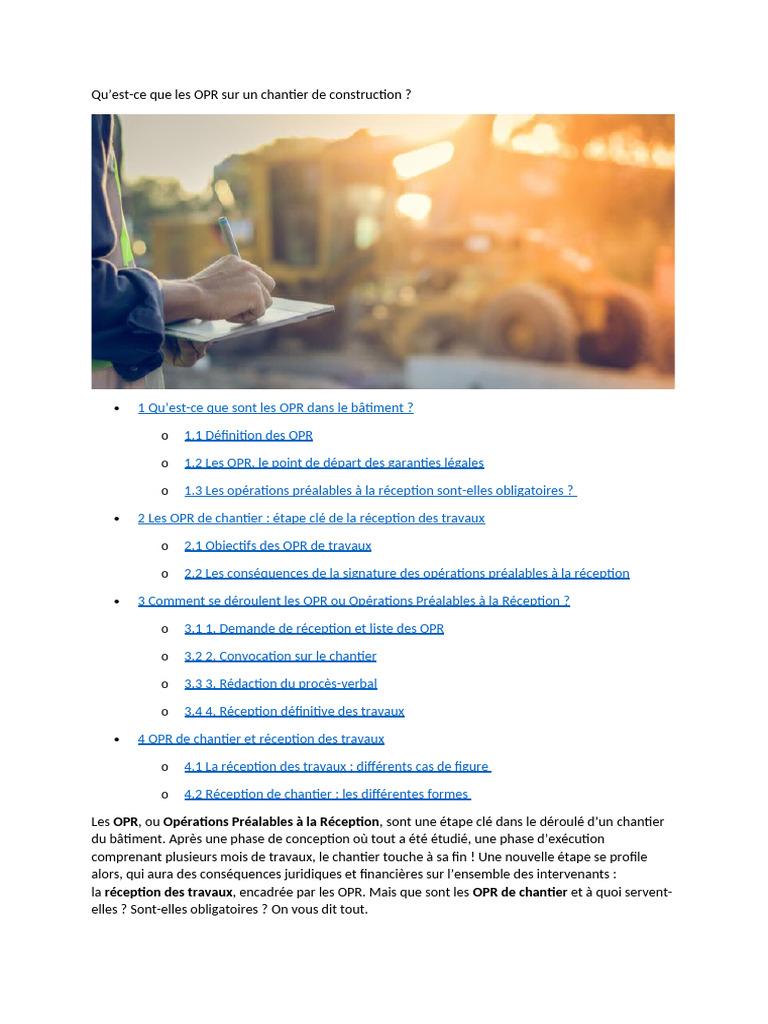 Comprendre les OPR en construction | PDF