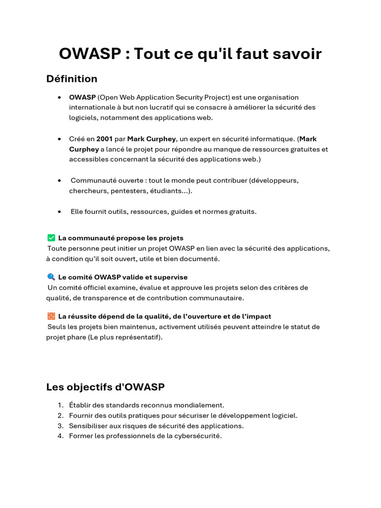 Guide sur OWASP et ses projets clés | PDF | Sécurité des systèmes d ...