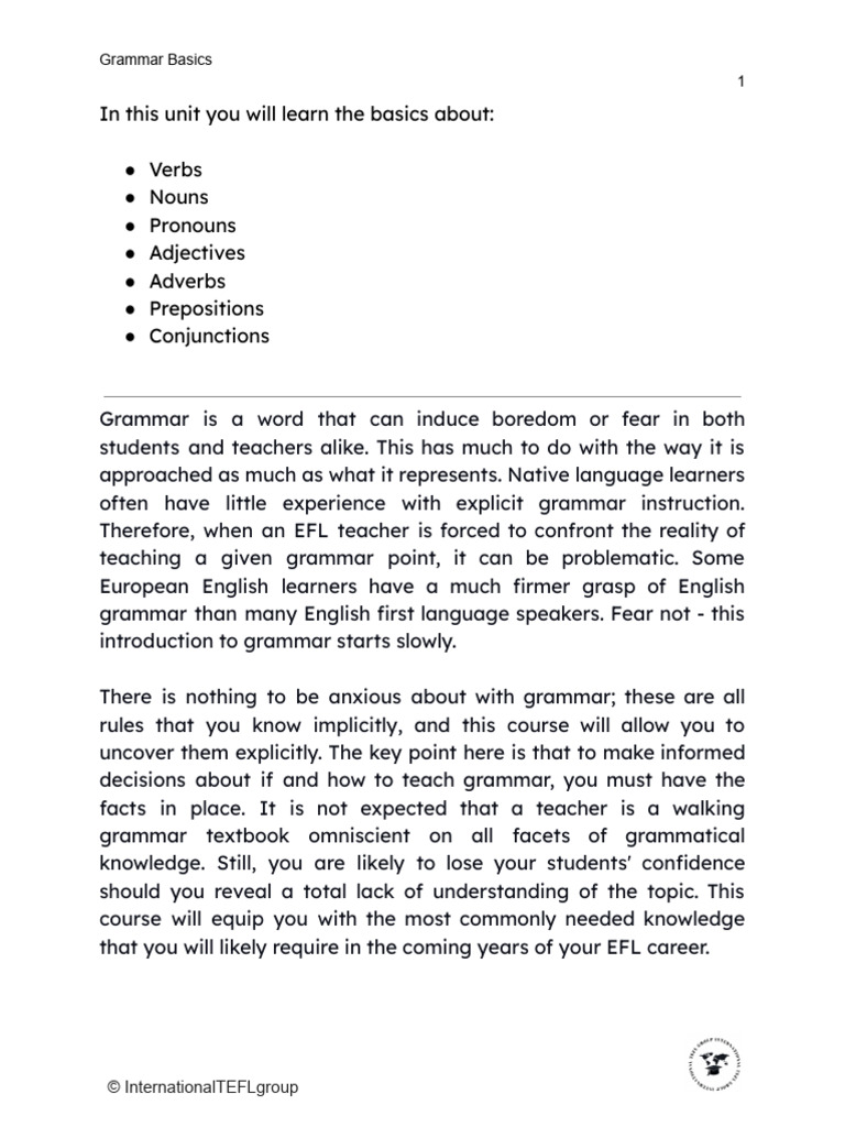 Essential Grammar Terms Explained | PDF | Verb | Part Of Speech