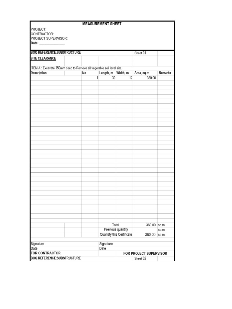 Construction Measurement Sheet | PDF | Length | Earth Sciences