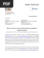 HEI, Inc. Invests in Advanced PCB Production Capabilities to Support Expansion