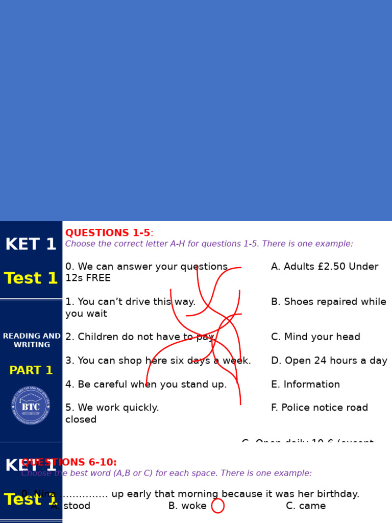 KET 1 Reading and Writing Test Guide | PDF | Edinburgh