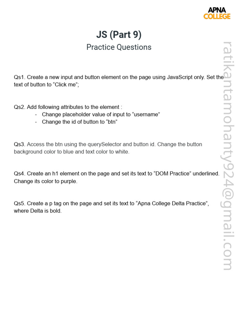 JavaScript DOM Practice Exercises | PDF