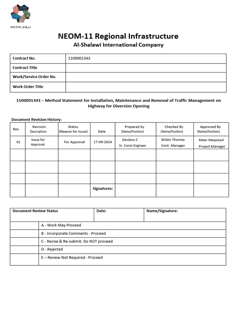 Traffic Management Method Statement for Highway 55 | PDF | Traffic ...