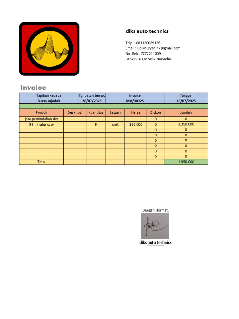 Invoice Diks Auto Technics 925 | PDF