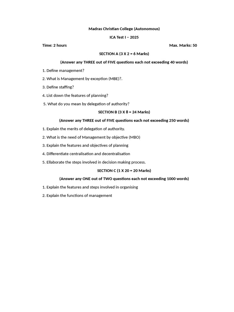 Management Concepts ICA Test 2025 | PDF
