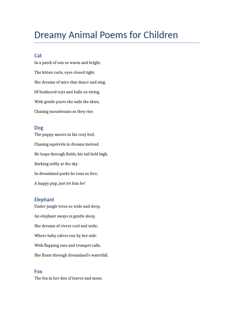 Dreamy Animal Poems for Kids | PDF