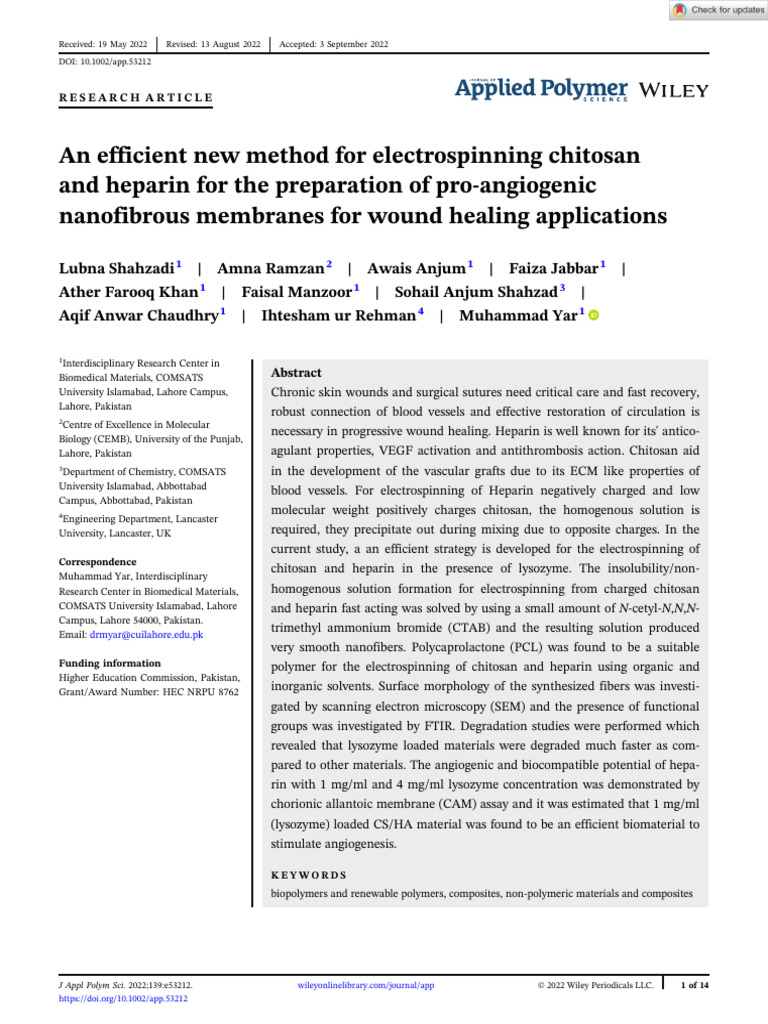Efficient Electrospinning of Chitosan-Heparin Membranes | PDF | Biopolymer
