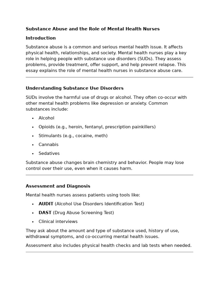Substance Abuse and The Role of Mental Health Nurses | PDF | Substance ...