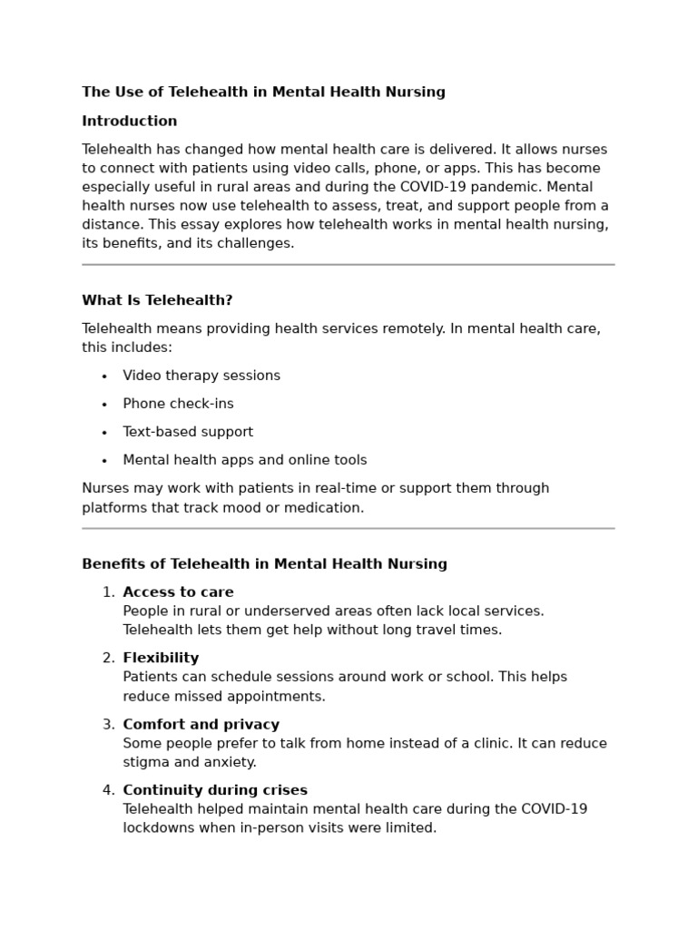 Telehealth in Mental Health Nursing | PDF | Mental Health | Nursing
